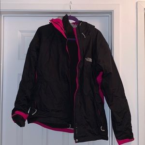Black and pink fleece lined The North Face jacket